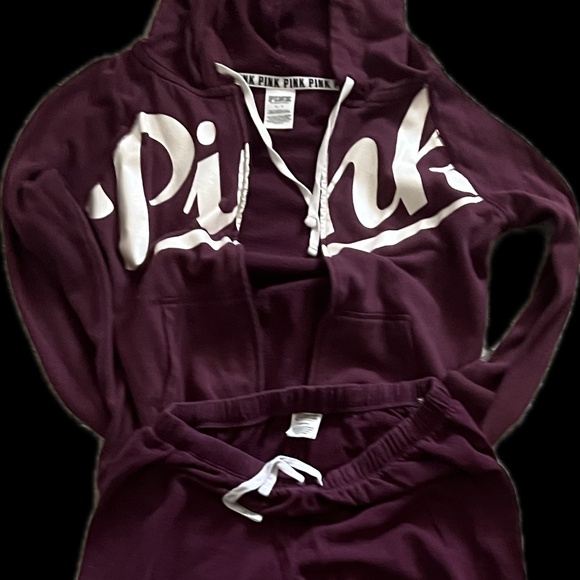 Y2k Maroon Small/Med Victorias Secret PINK Tracksuit/ Sweat Outfit - Picture 1 of 7